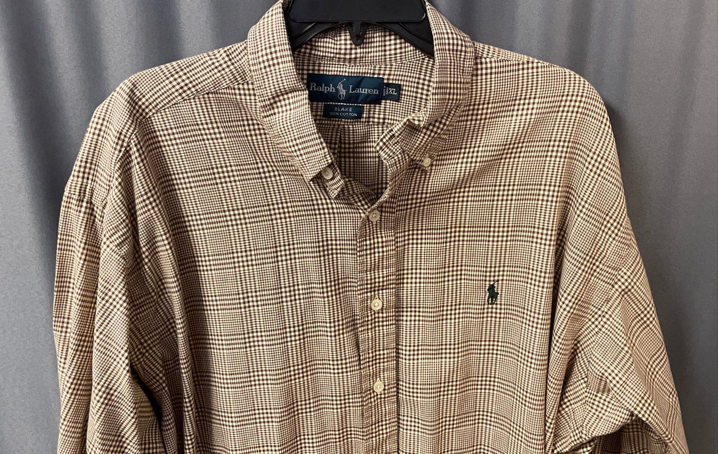 Ralph Lauren Men's Brown White Plaid Blake Cotton Button Down Shirt Size XL