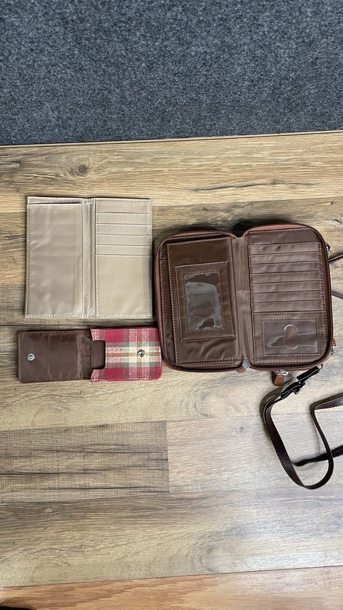 Longaberger Homestead Red Plaid Crossbody Purse Wallet Card Holder Lot of 3