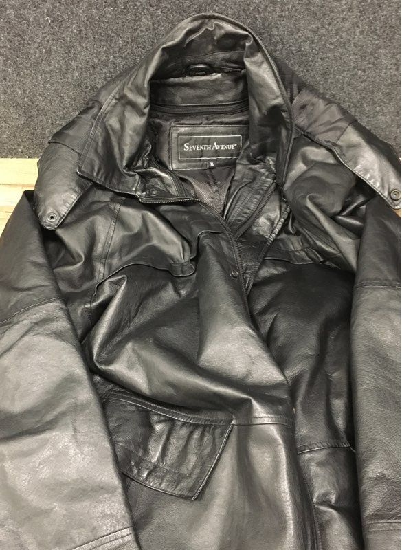 Seventh Avenue Men's Black Leather Hooded Parka Jacket Detachable Liner Sz XL