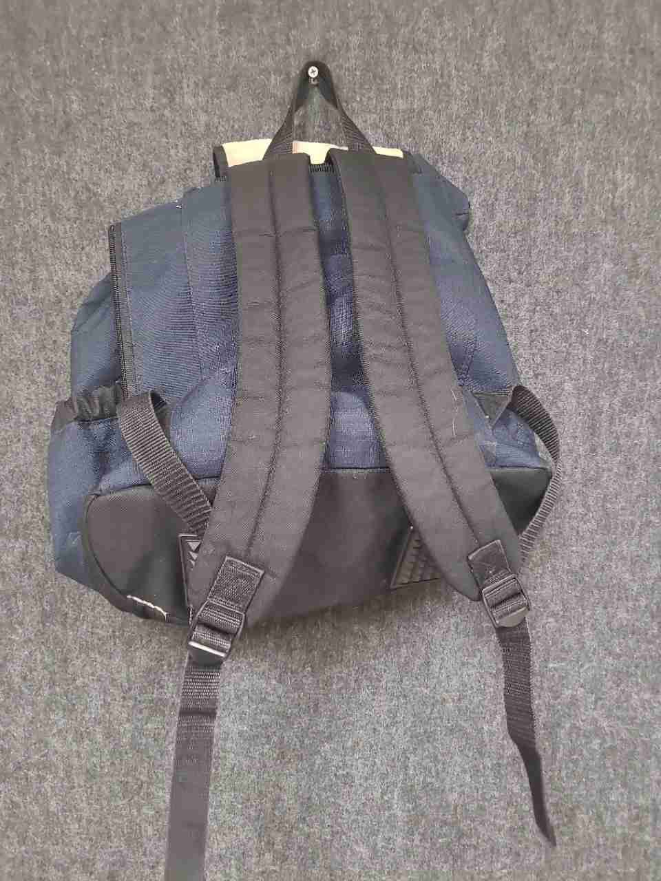 Vintage 90s Eddie Bauer Navy Blue Canvas Suede Flap Backpack Rucksack
