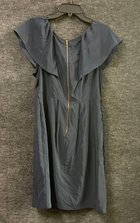 H&M Women's Dark Blue Off Shoulder Ruffle Dress Exposed Gold Zip Sz 14