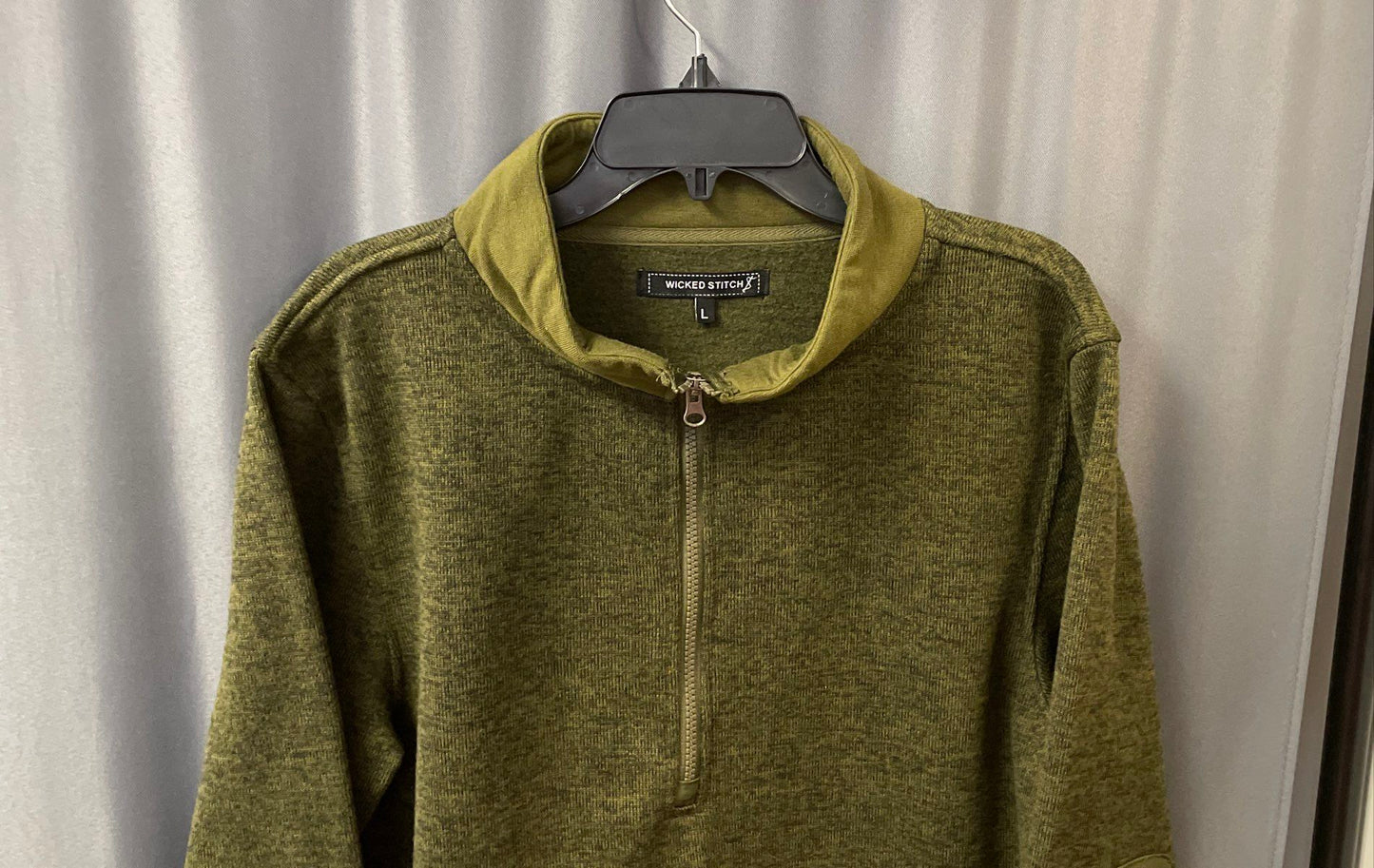 Wicked Stitch Men's Green Heathered 1/2 Zip Pullover Quilted Elbow Patches Sz L
