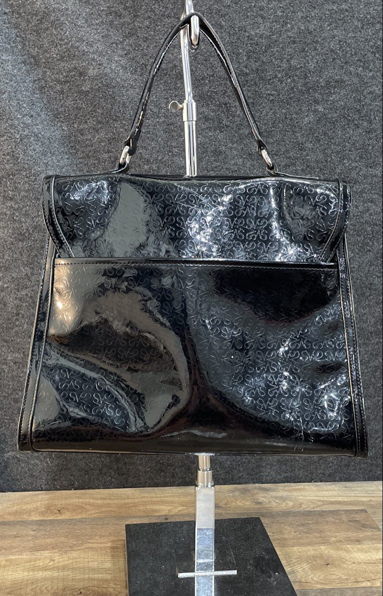 Simply Vera Vera Wang Black Patent Leather Monogram Turnlock Tote Handbag