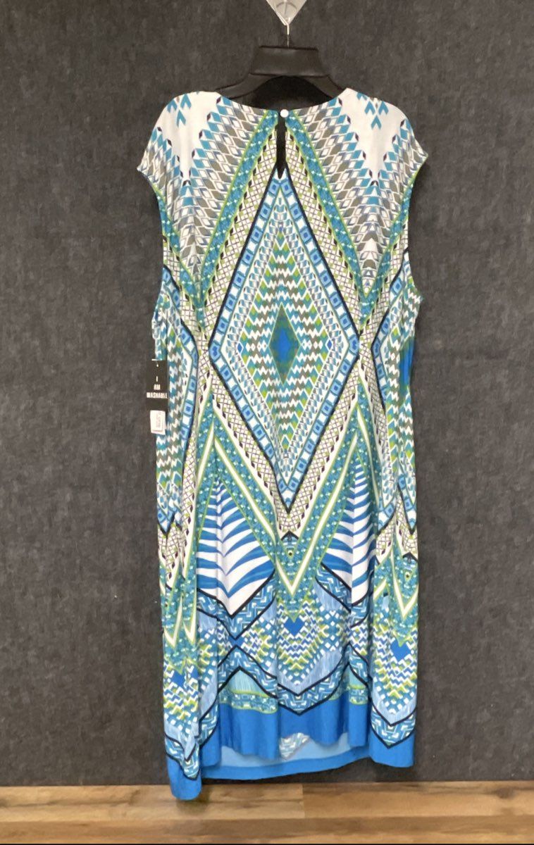 Studio One New York Women's Blue Geometric Embellished Midi Dress Sz 2X NWT