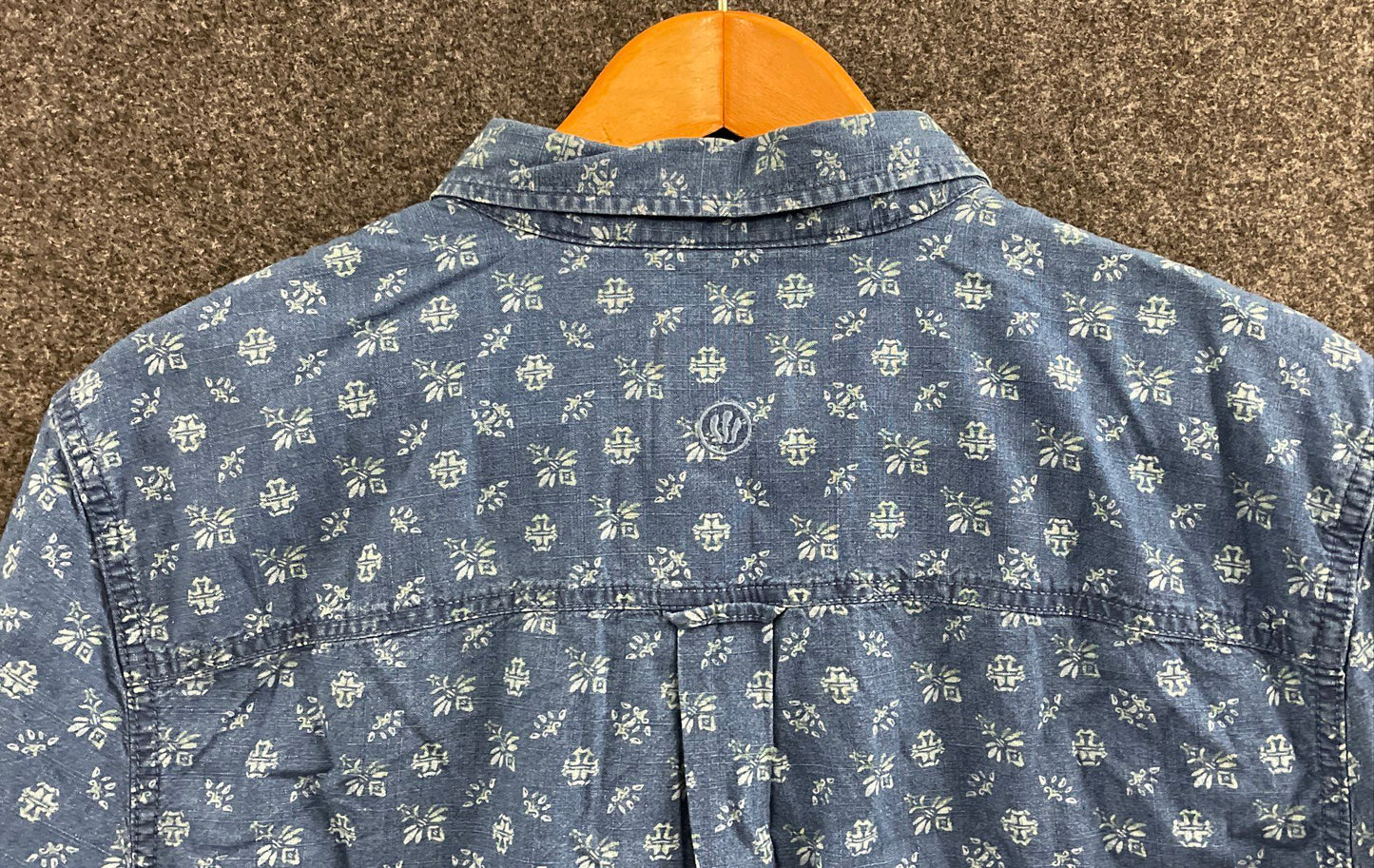FatFace Men's Indigo Blue Geo Print Short Sleeve Cotton Shirt XL Regular NWT