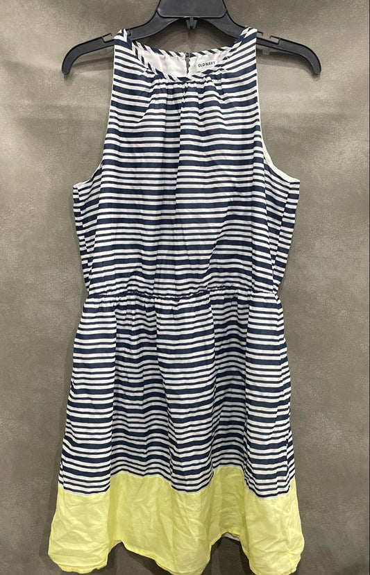 Old Navy Women's Blue White Striped Yellow Colorblock Sleeveless Cotton Dress L