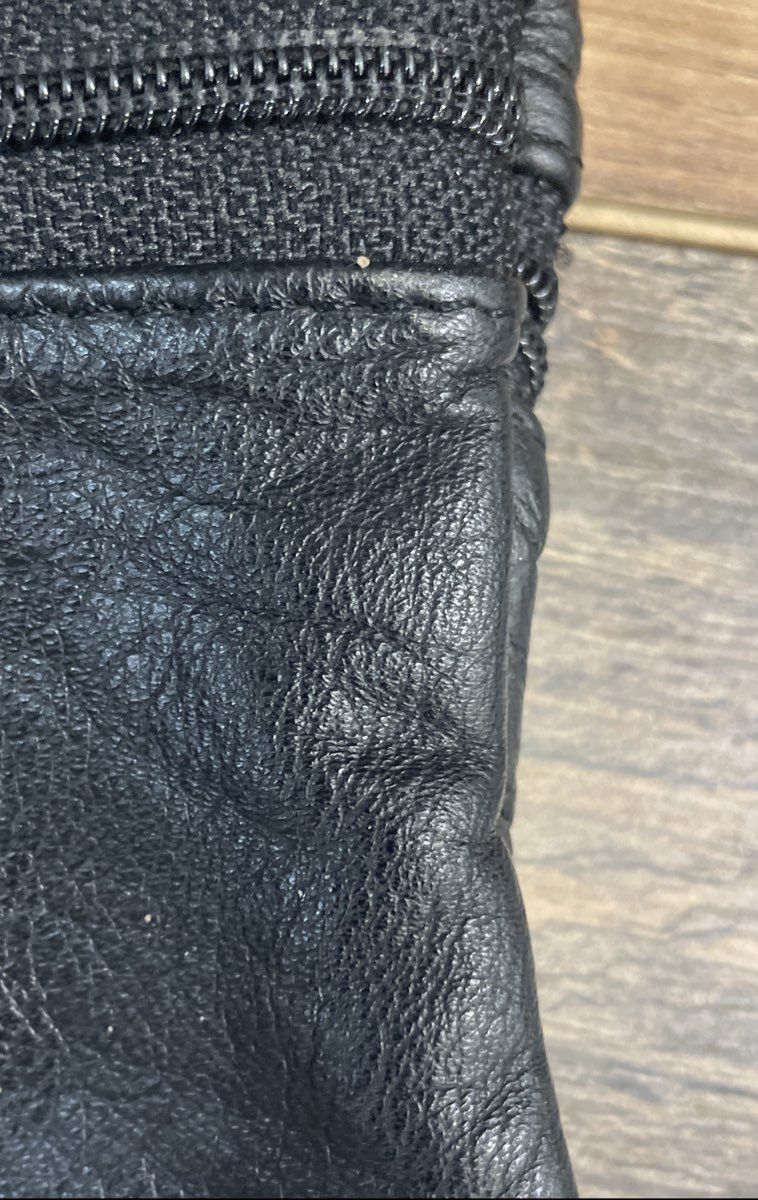 Delsey Black Leather Multi-Zipper Crossbody Bag Small Travel Pouch