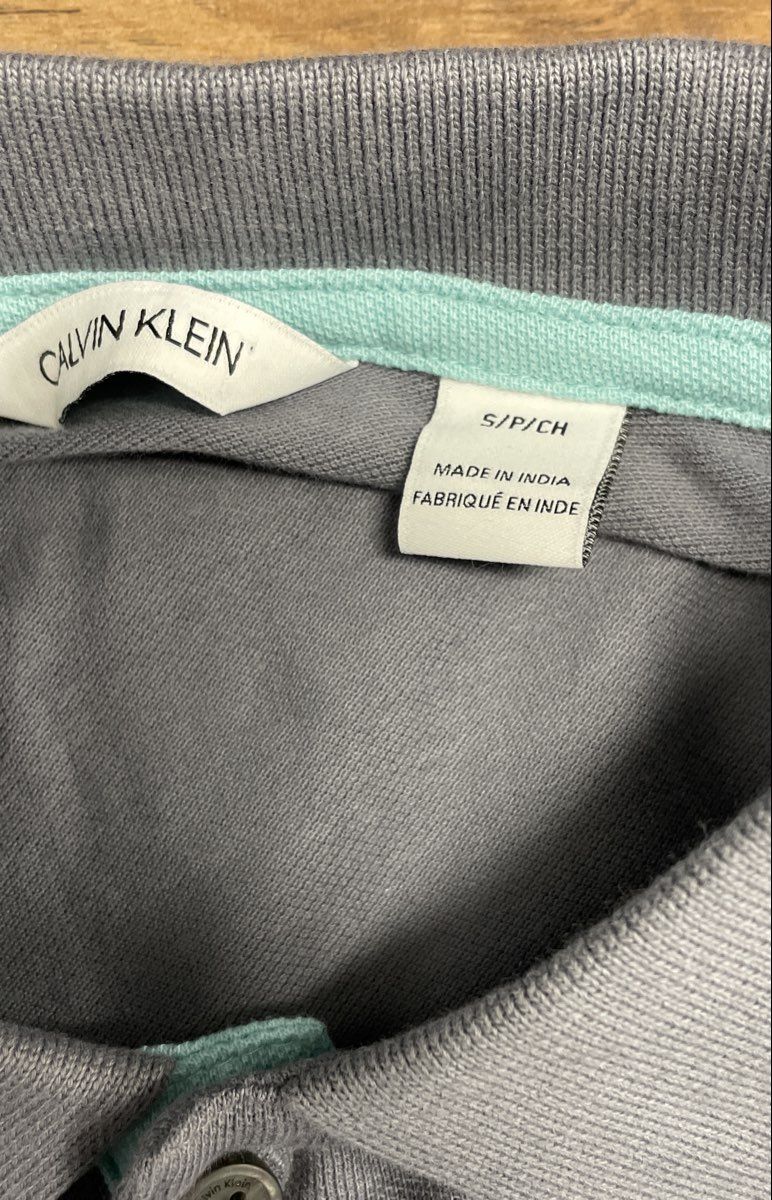 Calvin Klein Men's Gray Striped Short Sleeve Stretch Cotton Polo Shirt Size S