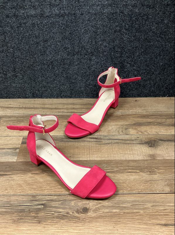 Cole Haan Grand 360 Pink Suede Ankle Strap Block Heel Sandals Size 5.5