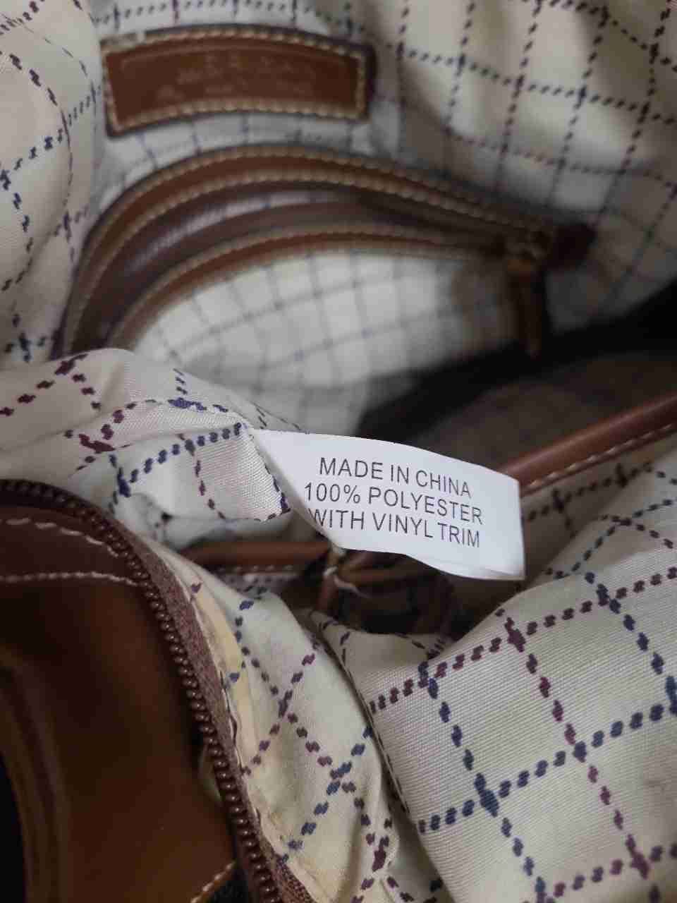 American Living Black Canvas Brown Leather Trim Small Duffle Satchel Bag