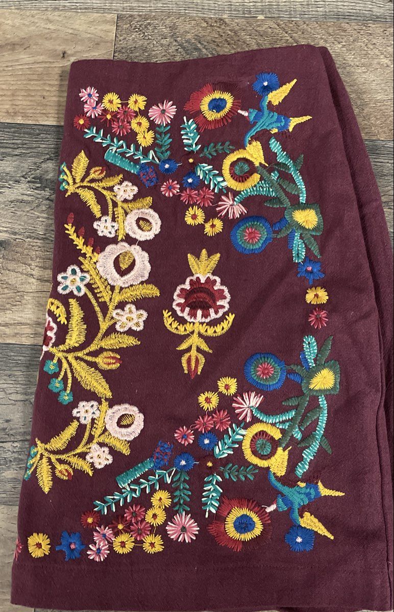 Altar'd State Women's Burgundy Floral Embroidered Linen Cotton Mini Skirt Sz L