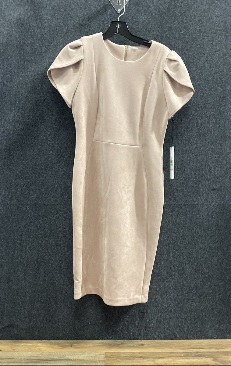 Calvin Klein Women's Pink Faux Suede Puff Sleeve Sheath Dress Sz 8 NWT