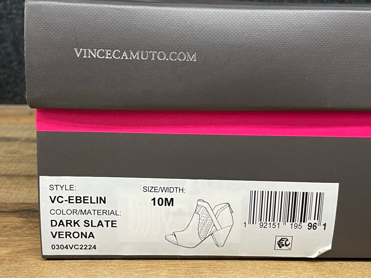 Vince Camuto Ebelin Dark Slate Suede Peep Toe Ankle Bootie Size 10