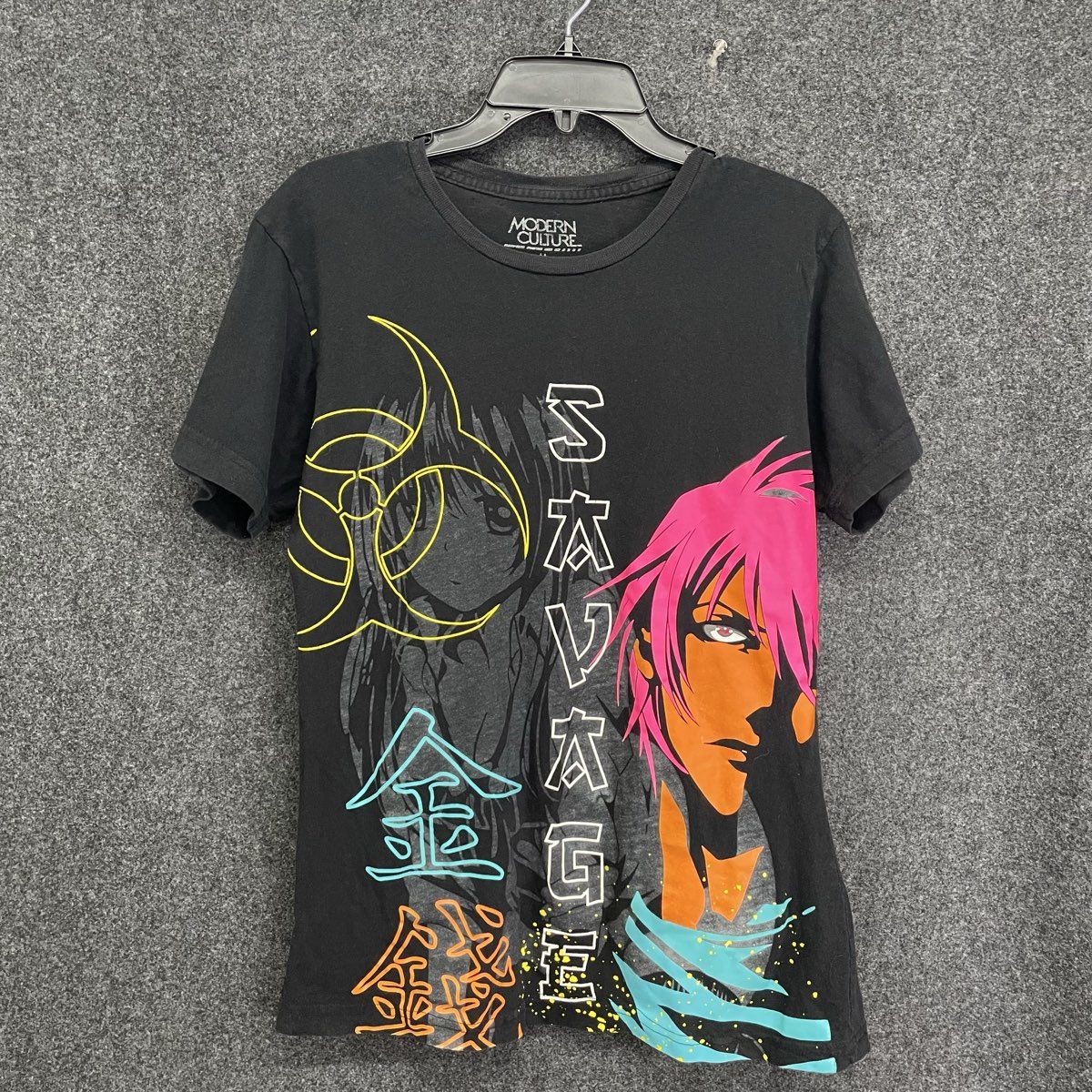Modern Culture Men's Black Savage Anime Graphic T-Shirt Streetwear Size M