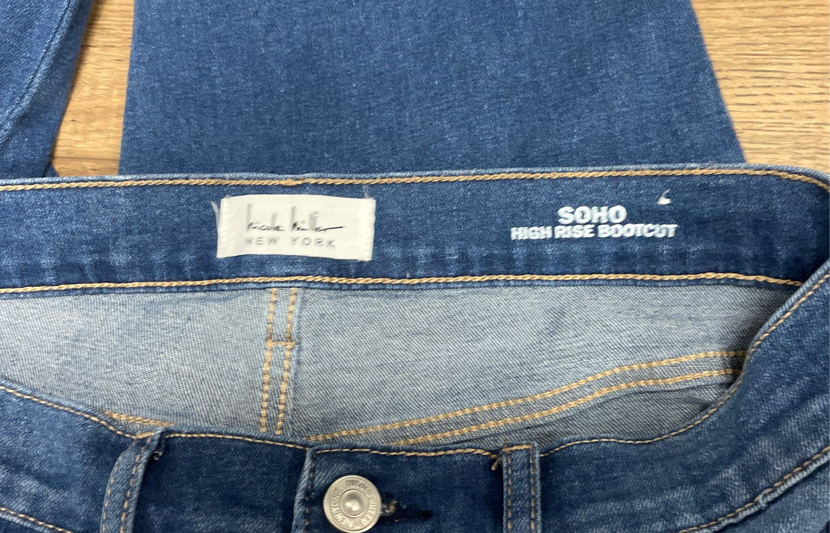 Nicole Miller Women's Blue Soho High Rise Bootcut Rhinestone Jeans Sz 4