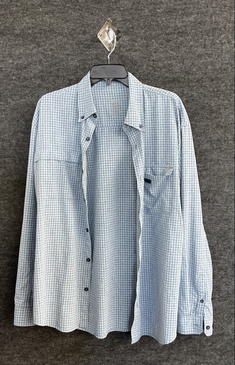 Huk Men's Fishing Shirt Blue White Checkered Long Sleeve Vented Sz L