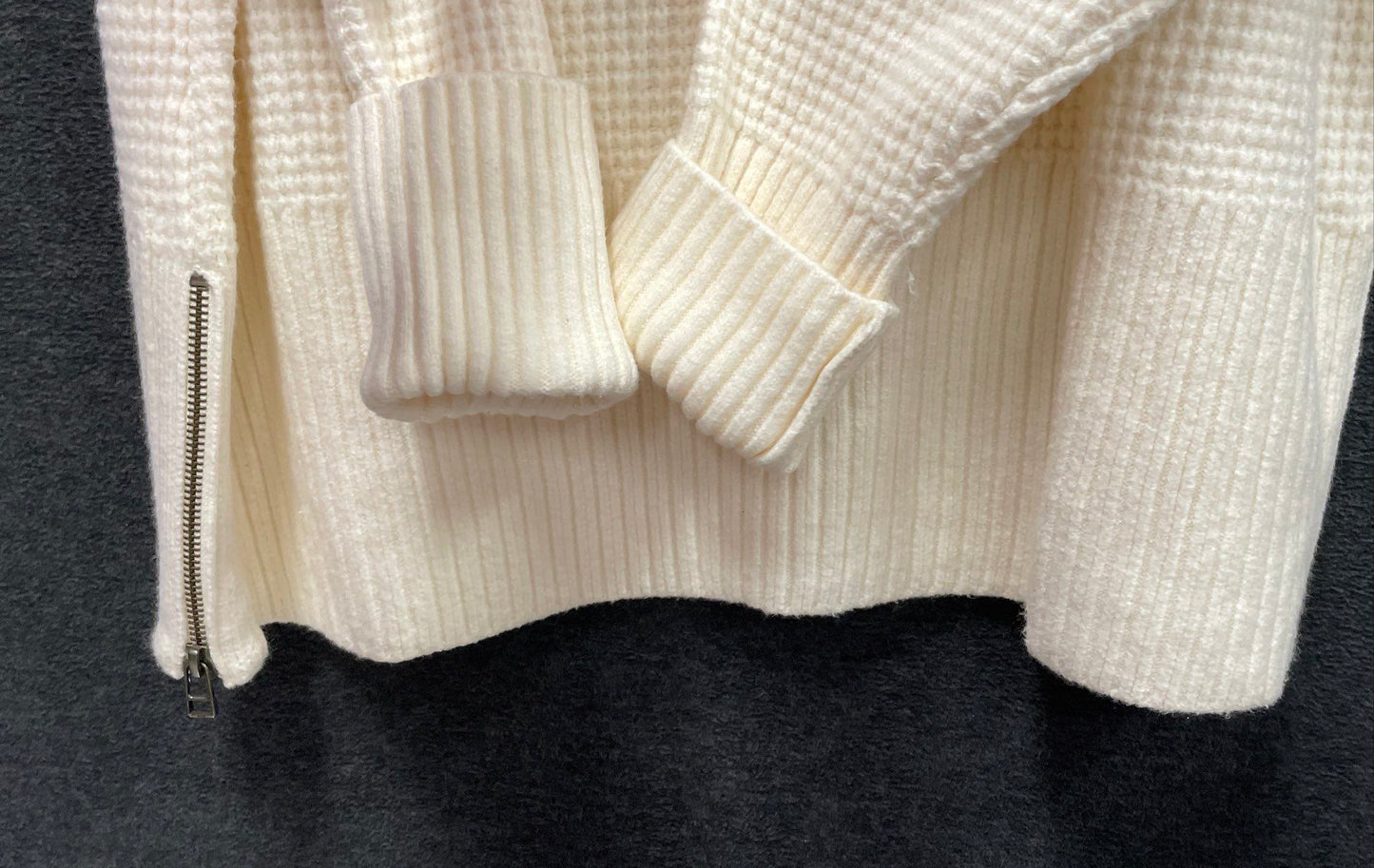 L.L. Bean Women's Cream SuperSoft Waffle Crewneck Sweater Side Zip NWT XL