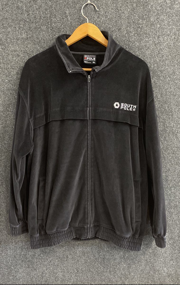 Vintage Y2K South Pole Men's Velour Full Zip Track Jacket Faded Black XL