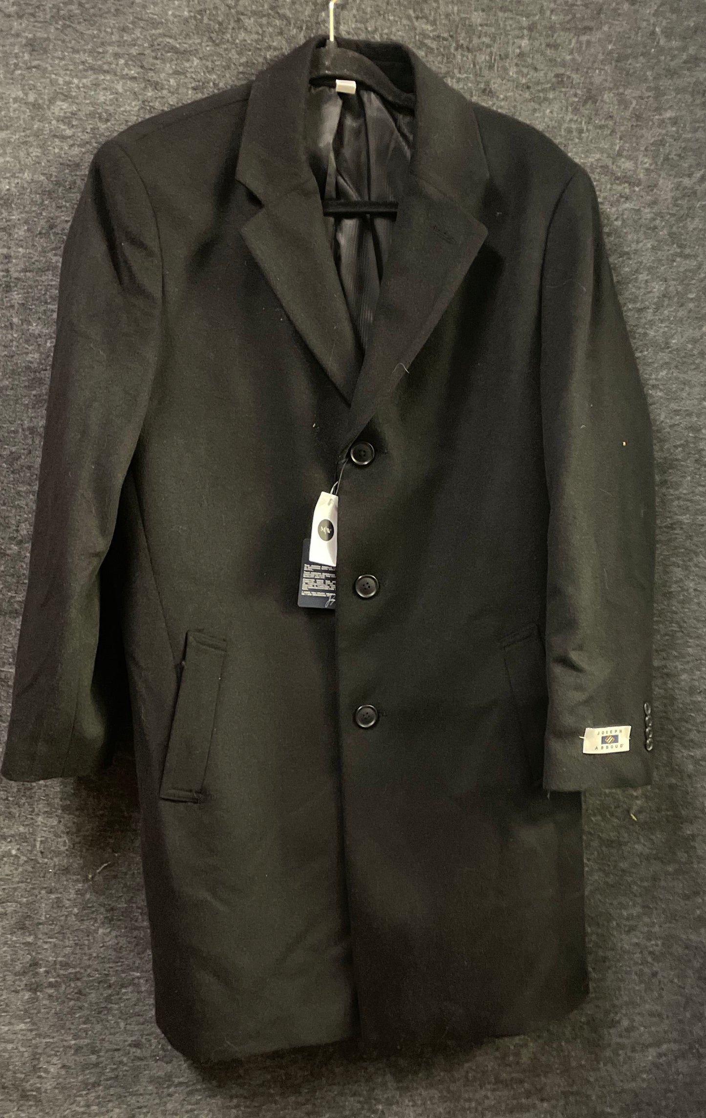 Joseph Abboud Men's Black Single Breasted Overcoat Car Coat Jacket Sz 38 Short