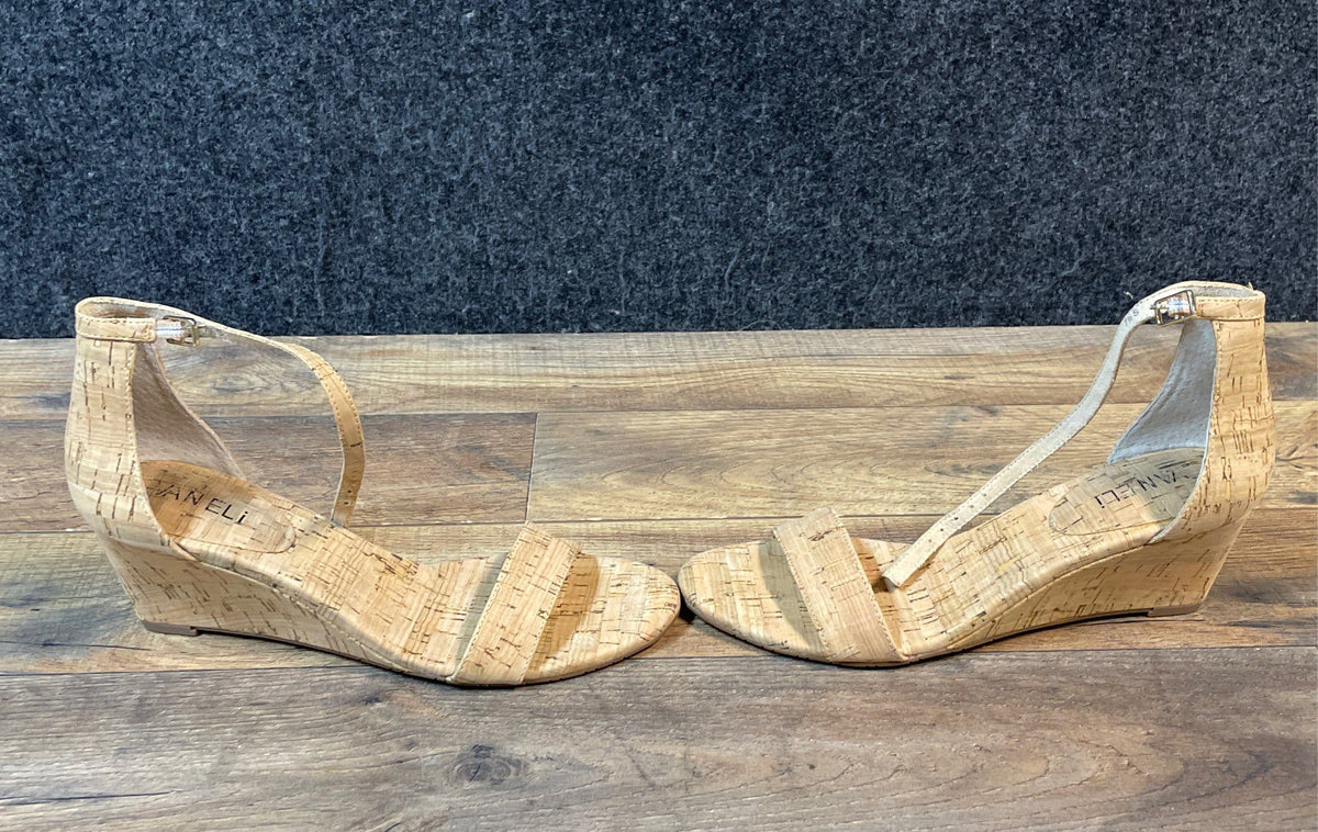 Vaneli Natural Cork Ankle Strap Wedge Sandals Women's Size 7.5 M