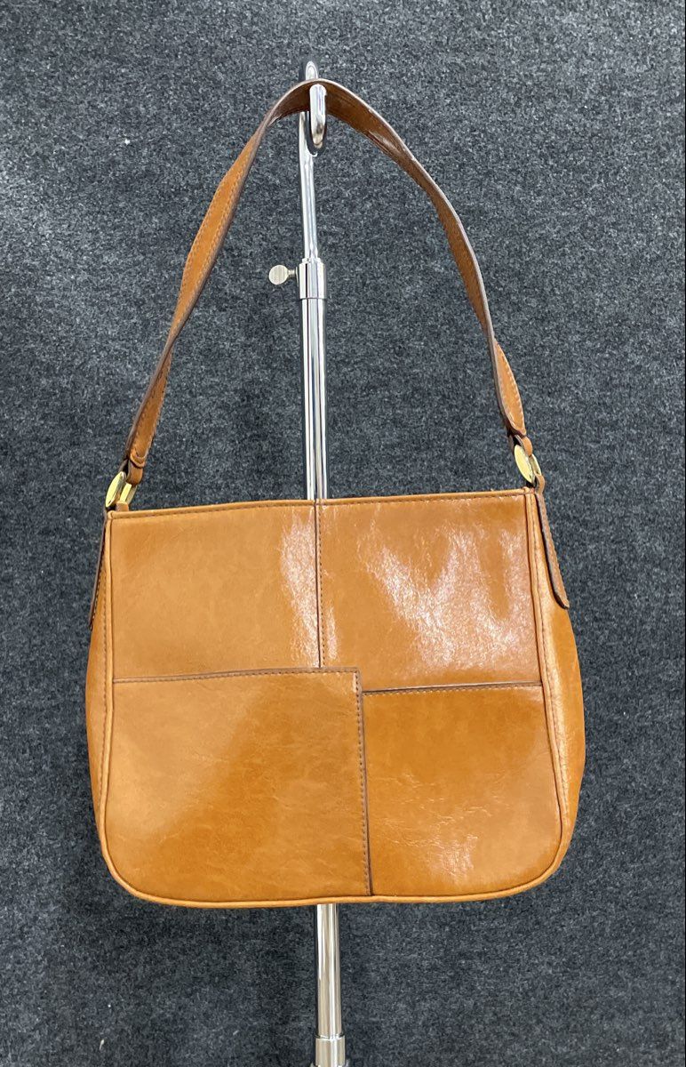 Vintage 1990s Chateau Light Brown Faux Leather Shoulder Bag Gold Hardware