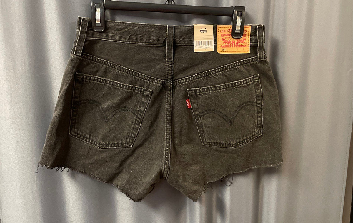 Levi's Women's 501 High Rise Cut Off Shorts Black Distressed Sz 28 NWT