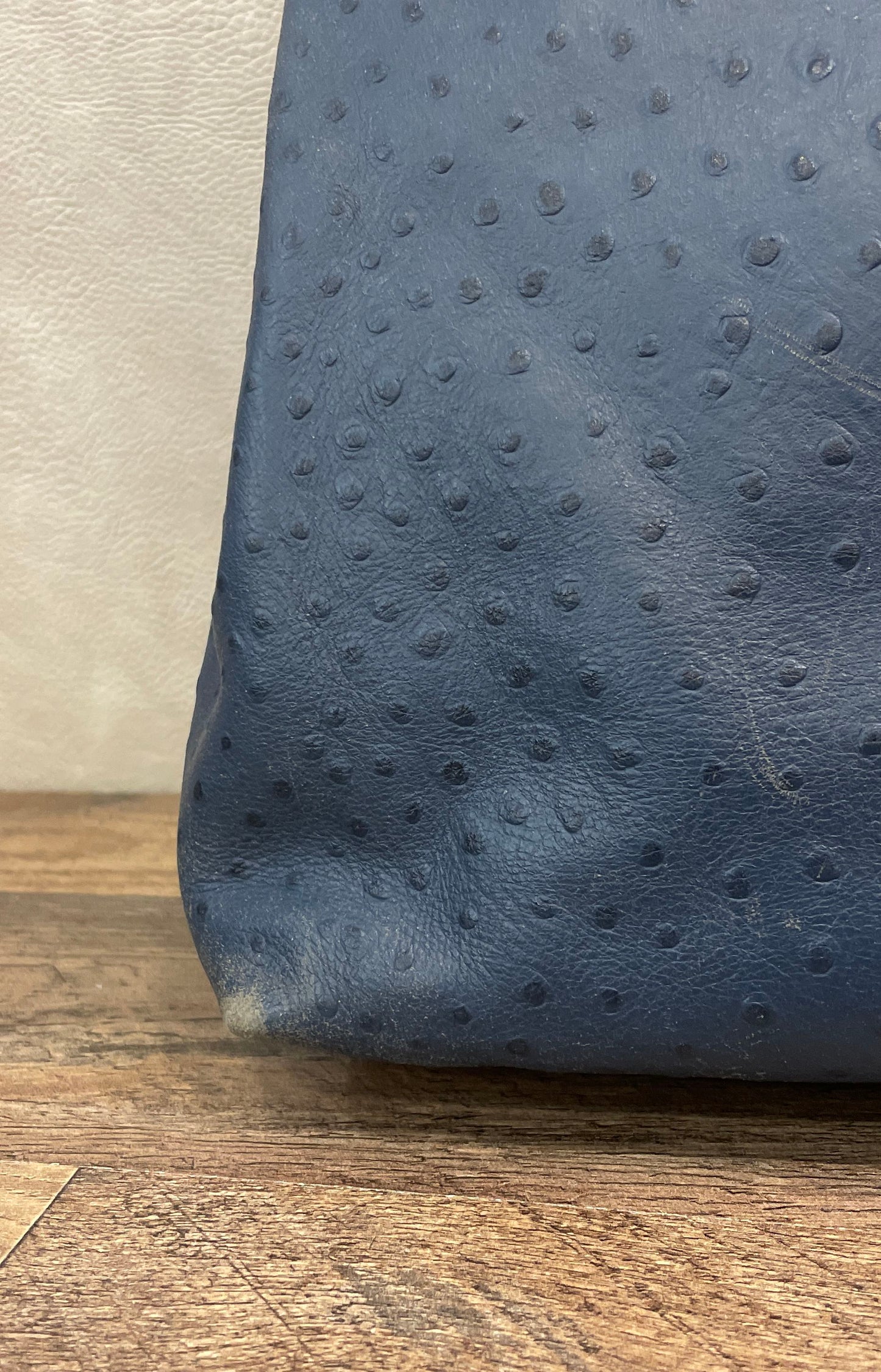 Kate Spade Blue Ostrich Embossed Leather Bow Tote Bag Large