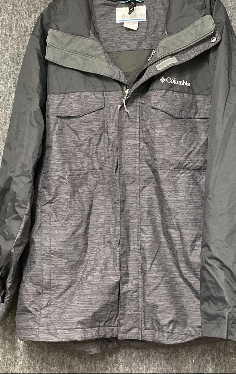 Columbia Men's Interchange Jacket Black Grey Geometric Pattern Hooded Sz L