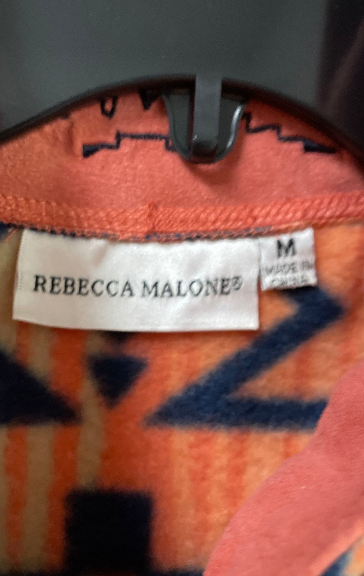 Rebecca Malone Women's Orange Navy Aztec Fleece Vest Snap Front Size M