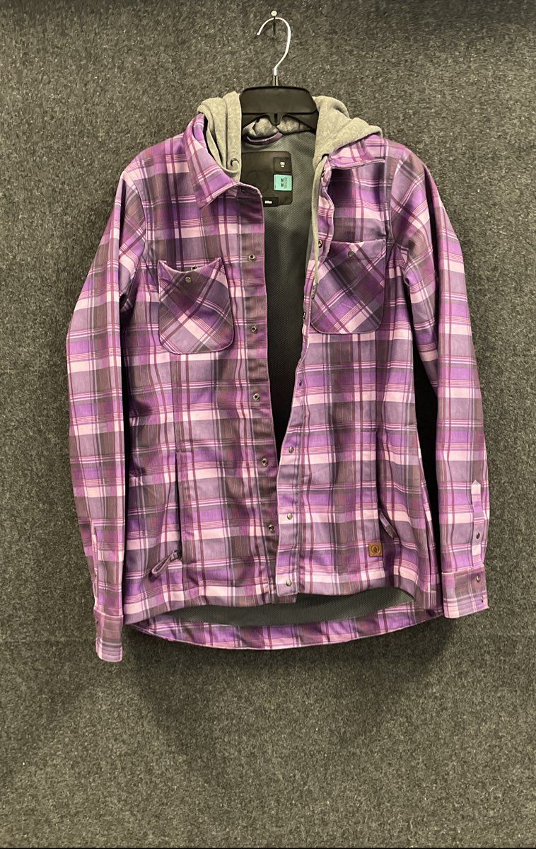 Volcom Women's Purple Plaid Hooded Technical Flannel EQS Jacket Sz M