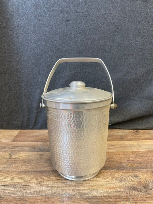 Vintage Hammered Aluminum Ice Bucket with Lid & Handle Mid Century Made in Italy
