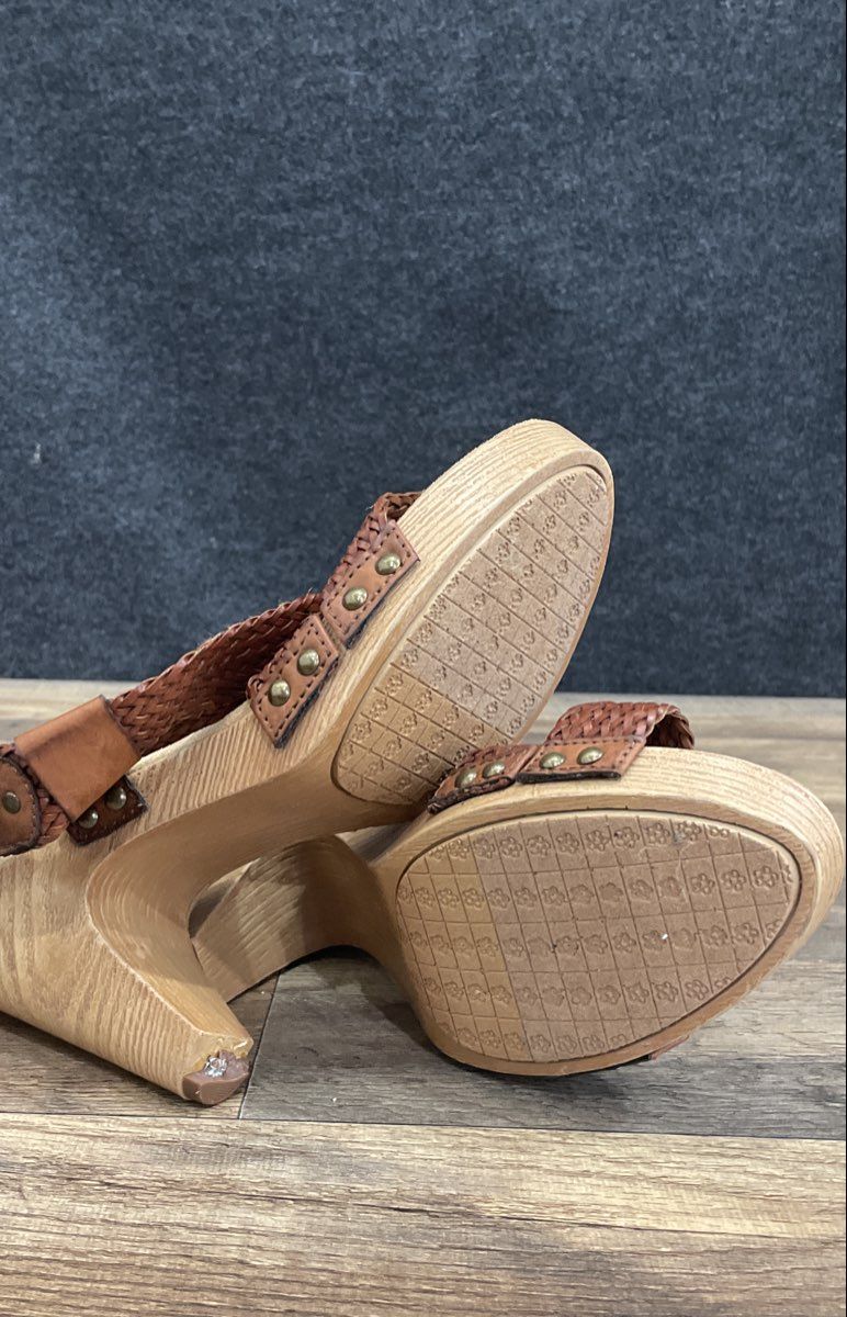 G.H. Bass & Co. Sadie Brown Woven Chunky Heel Platform Sandals Women's Size 9.5