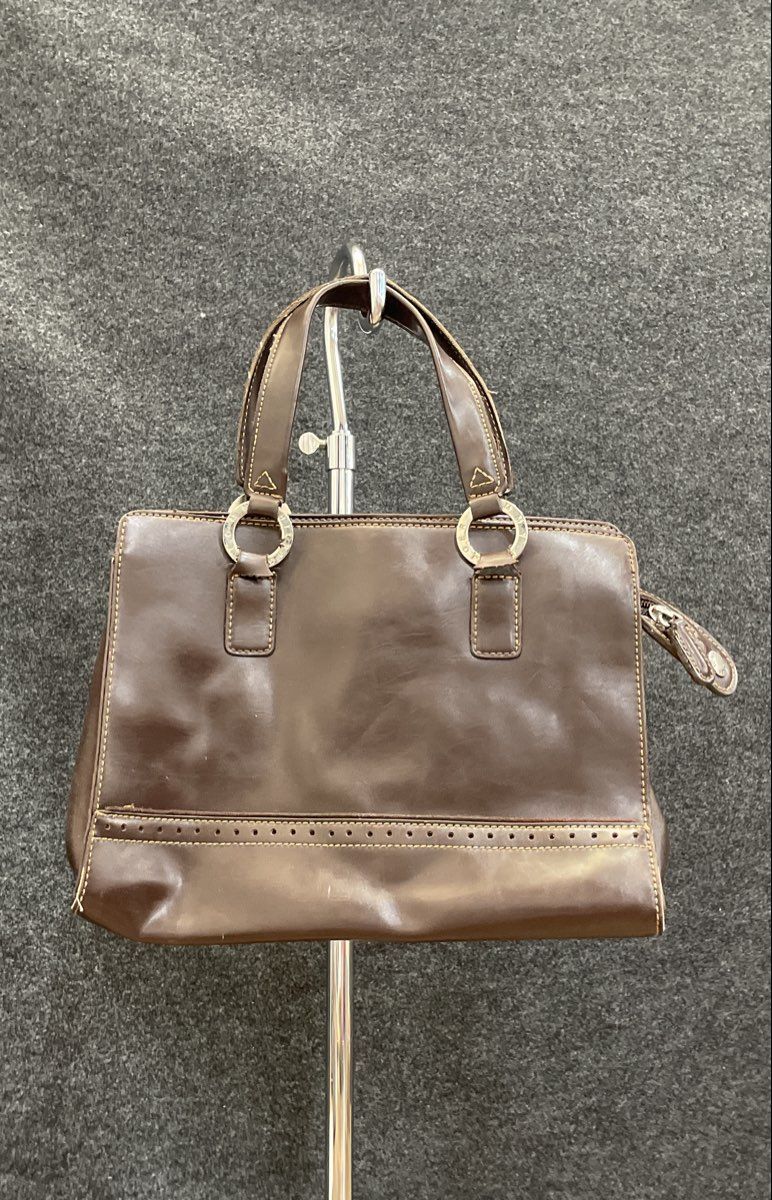 Vintage Tommy Hilfiger Brown Leather Satchel Handbag Silver Hardware