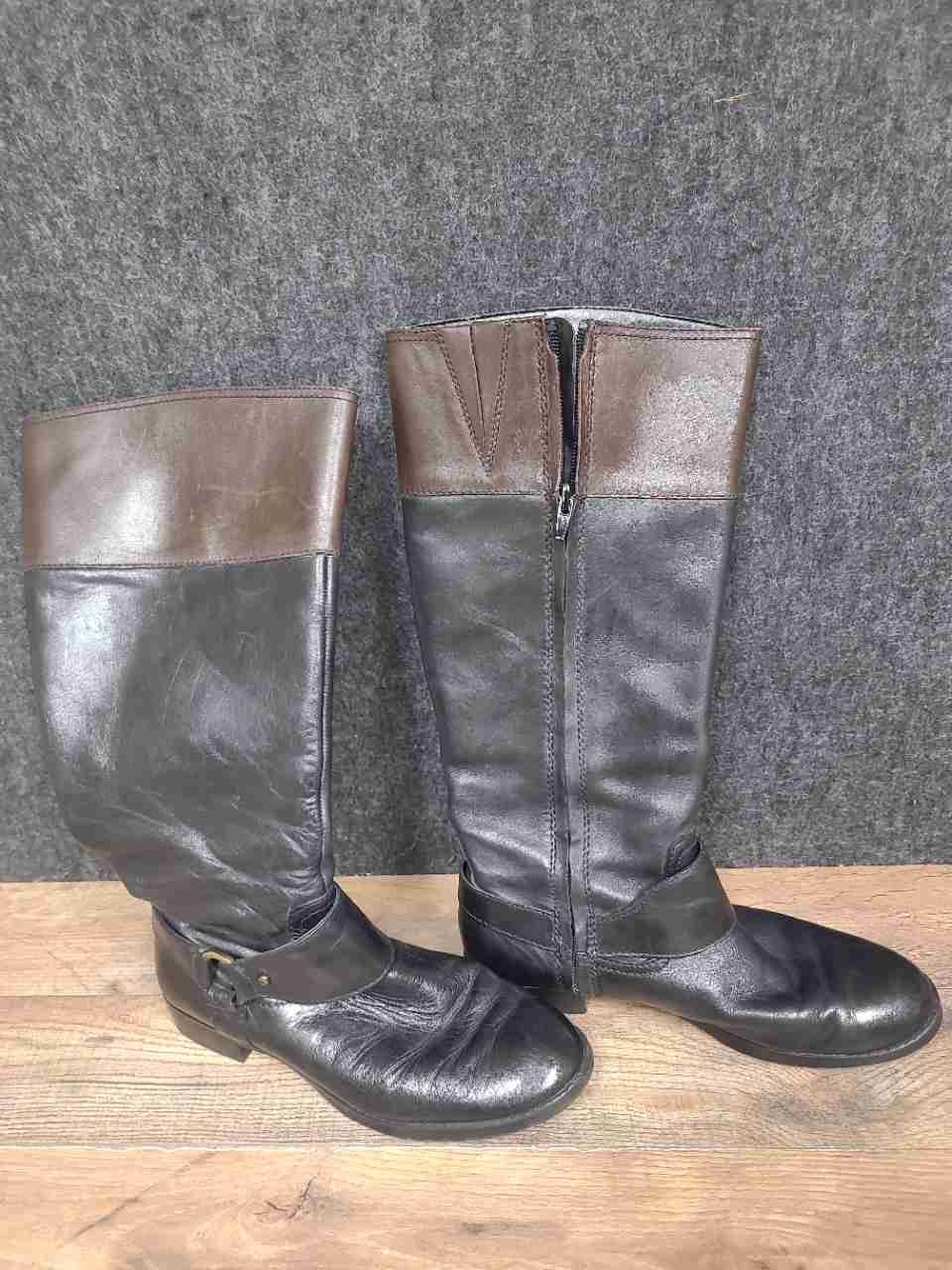 Lauren Ralph Lauren Two-Tone Black Brown Leather Riding Boots Women's Size 8M
