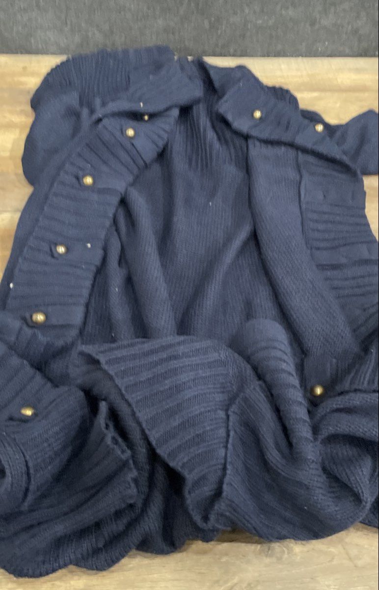 Venus Women's Navy Blue Mock Neck Ribbed Knit Gold Button Shoulder Sweater Sz S