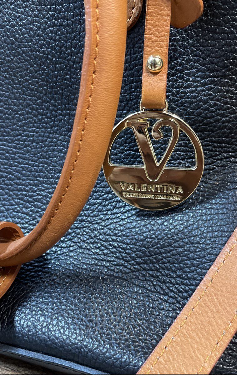Valentina Black Leather Satchel Crossbody Bag Made in Italy Gold Hardware