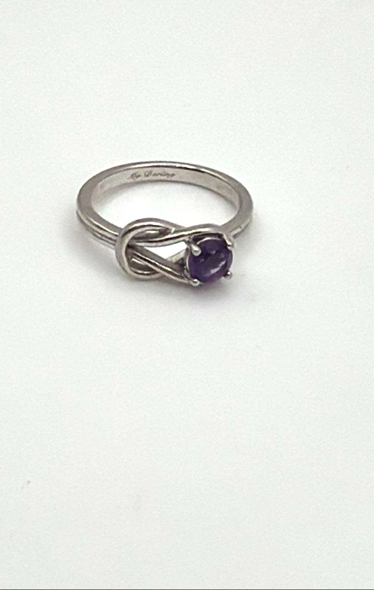 925 Sterling Silver Solitaire Amethyst Infinity Knot Ring 2.8g