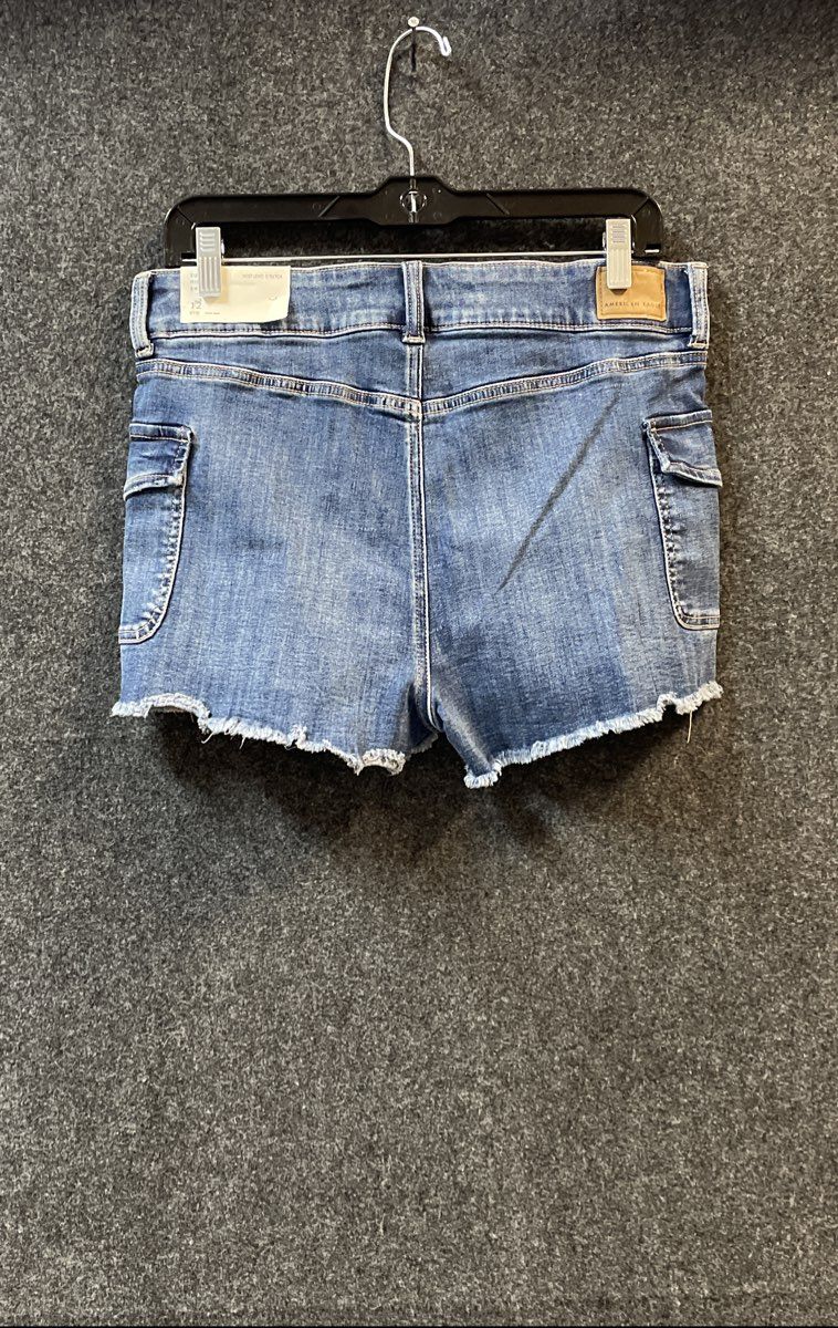 American Eagle Women's Super High Rise Shortie Blue Cargo Denim Shorts NWT 12