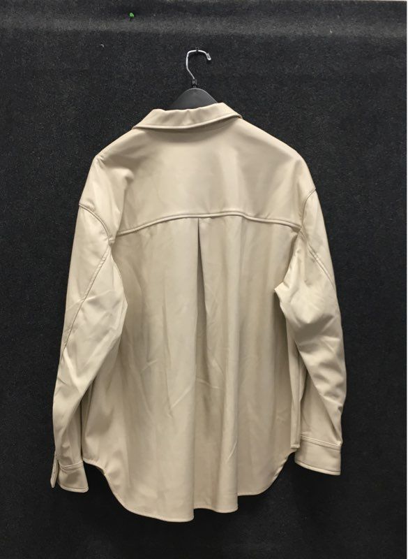 American Eagle Women's Cream Faux Leather Oversized Button Down Shacket Sz XL