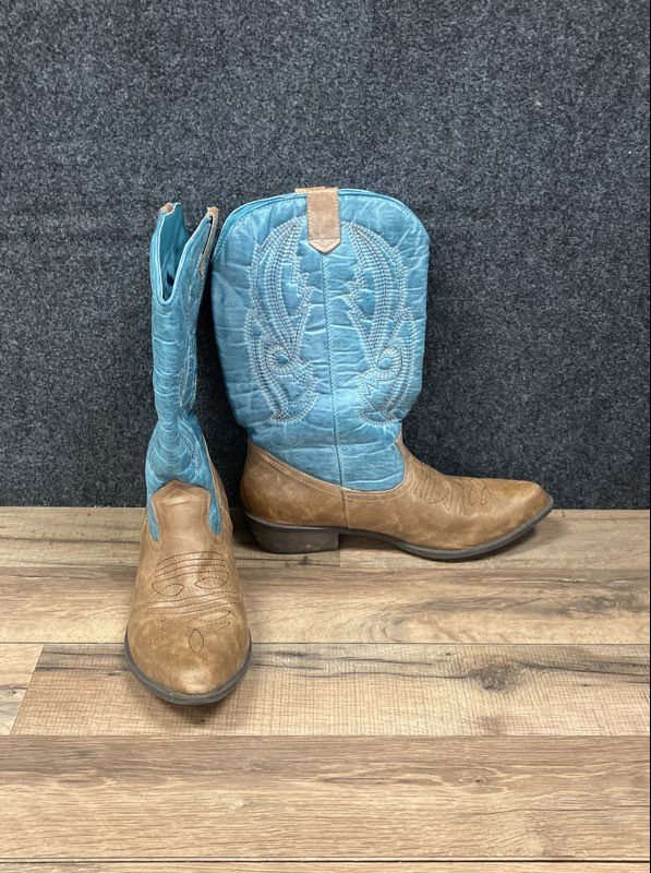 Coconuts Gaucho Tan Turquoise Blue Western Cowboy Boots Women's Size 9M