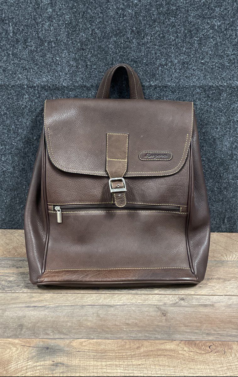 Rugere Brown Pebbled Leather Flap Top Backpack Purse Handbag 14x19