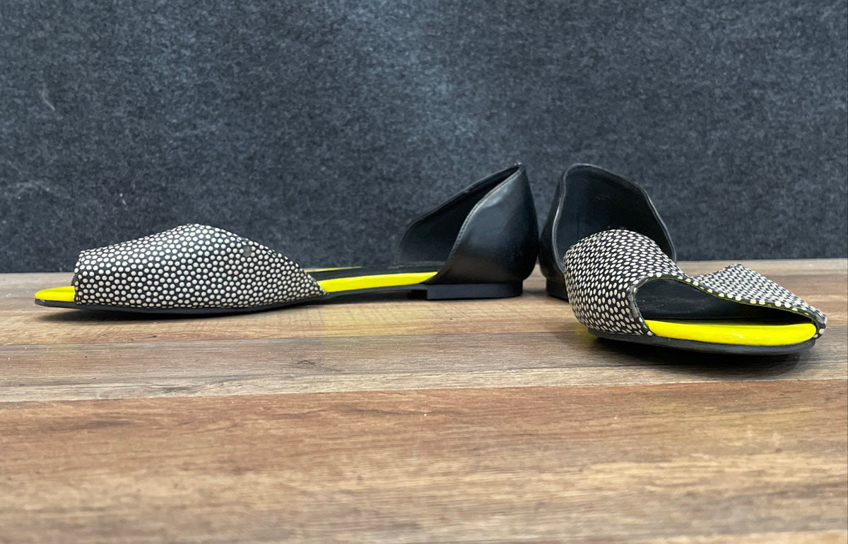 Shoedazzle Black Yellow Polka Dot D'Orsay Peep Toe Flats Size 9