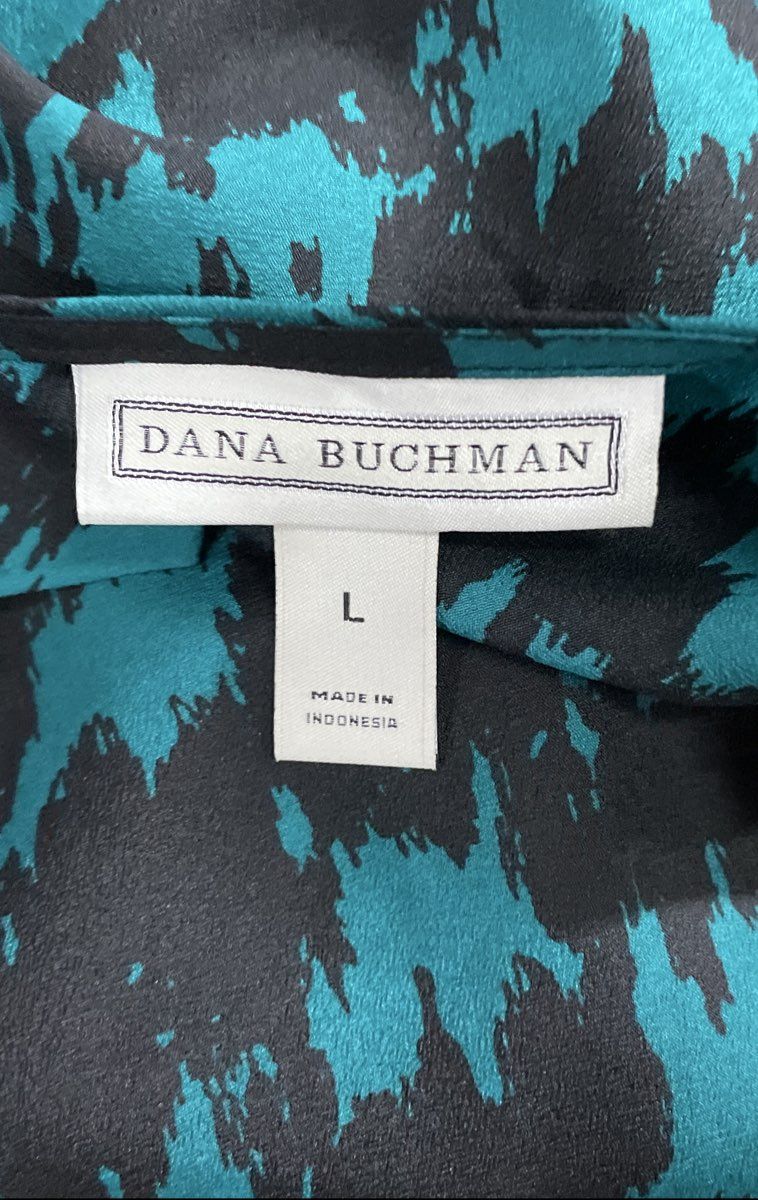 Dana Buchman Women's Green Black Abstract Print Layered Hem Blouse NWT Sz L