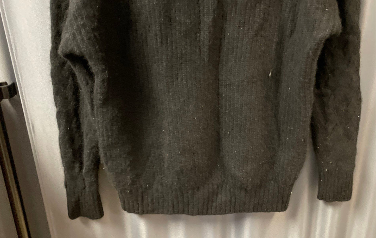 Gentle Herd Women's Black Ribbed Wool Cashmere Cable Turtleneck Sweater Sz S