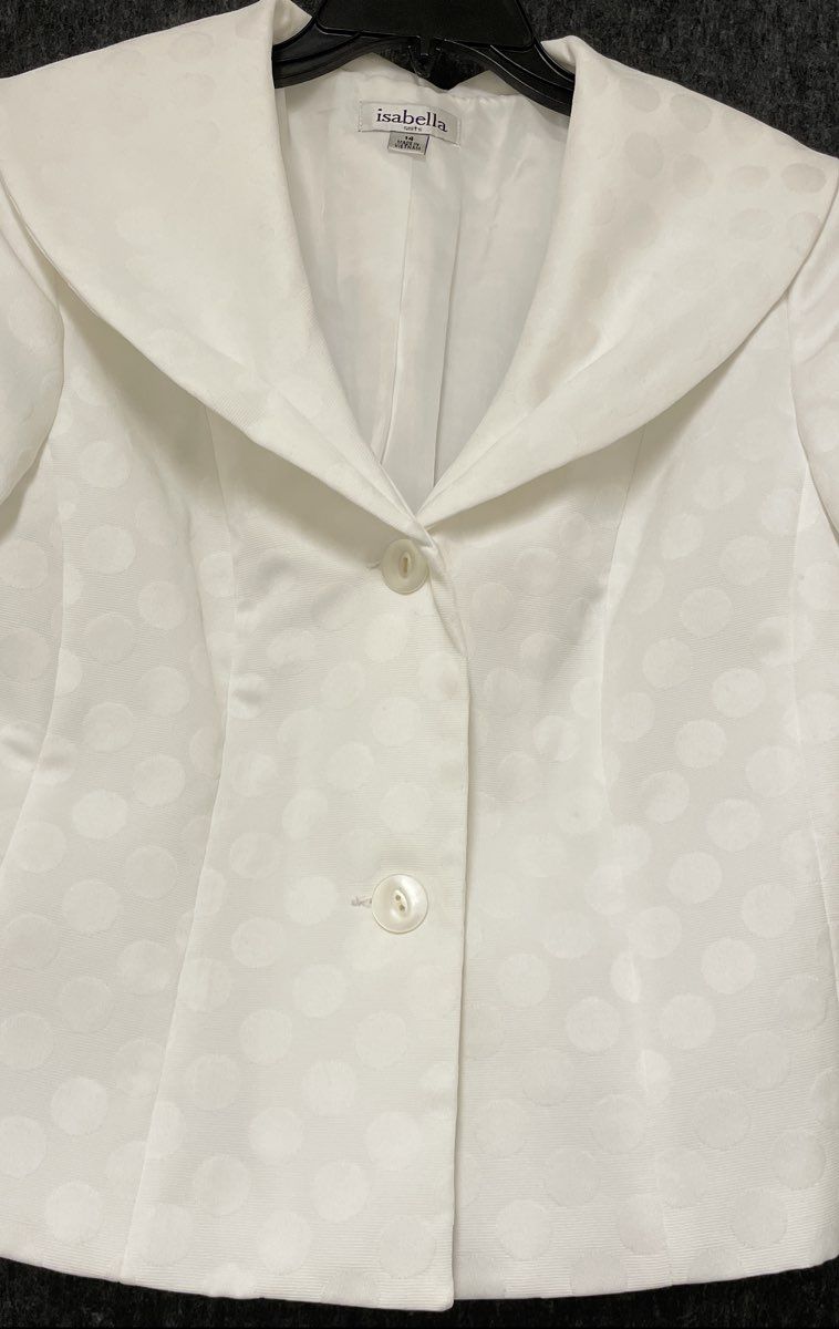 Isabella Suits Women's White Jacquard Polka Dot 2-Piece Skirt Suit Sz 14