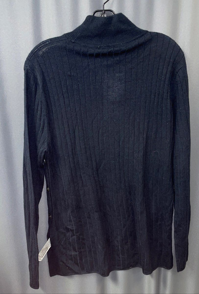 Zara Women's Dark Blue Ribbed Mock Neck Wool Blend Side Button Sweater XL NWT