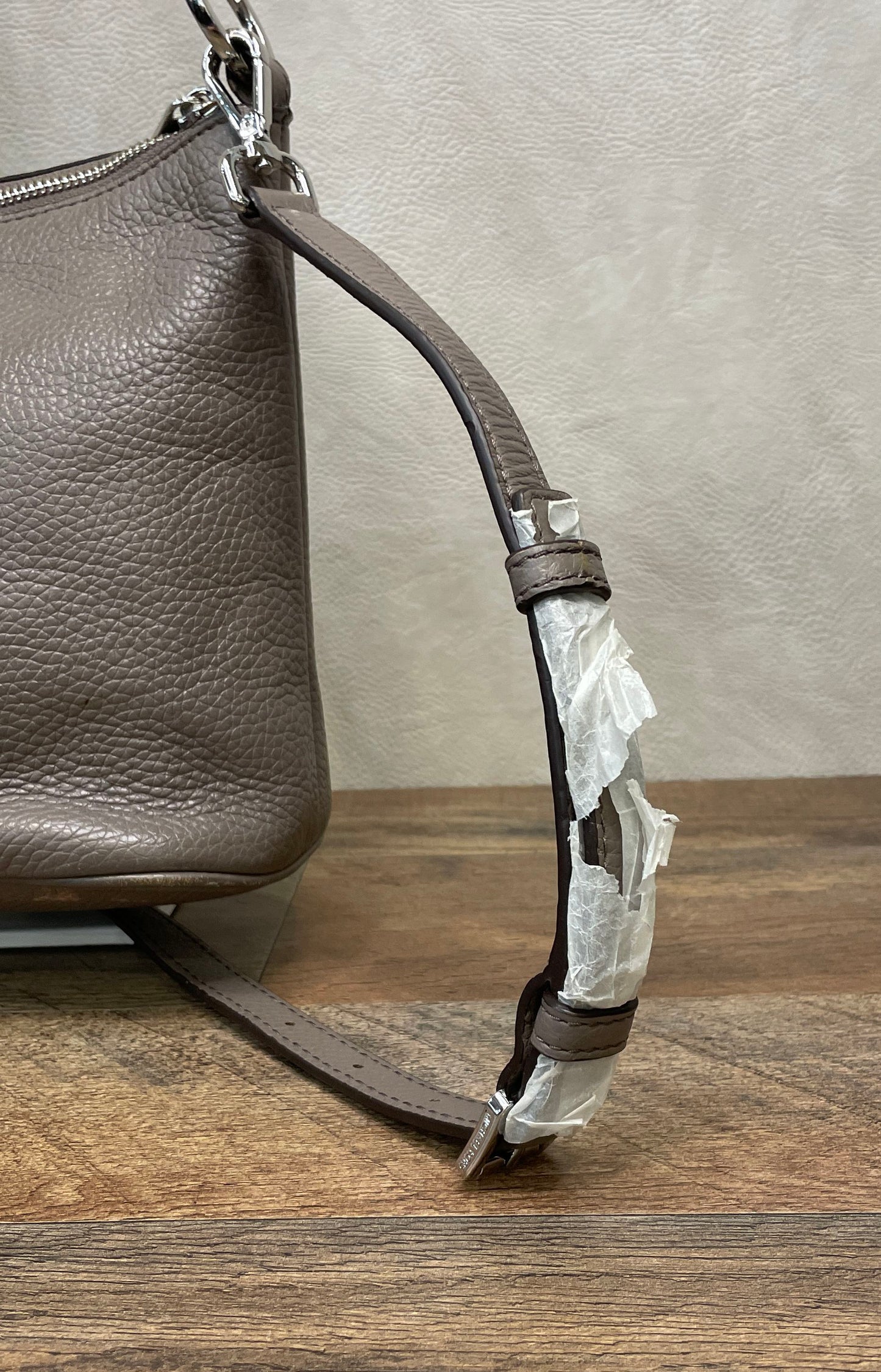Michael Kors Taupe Pebbled Leather Bedford Crossbody Bag Silver Hardware