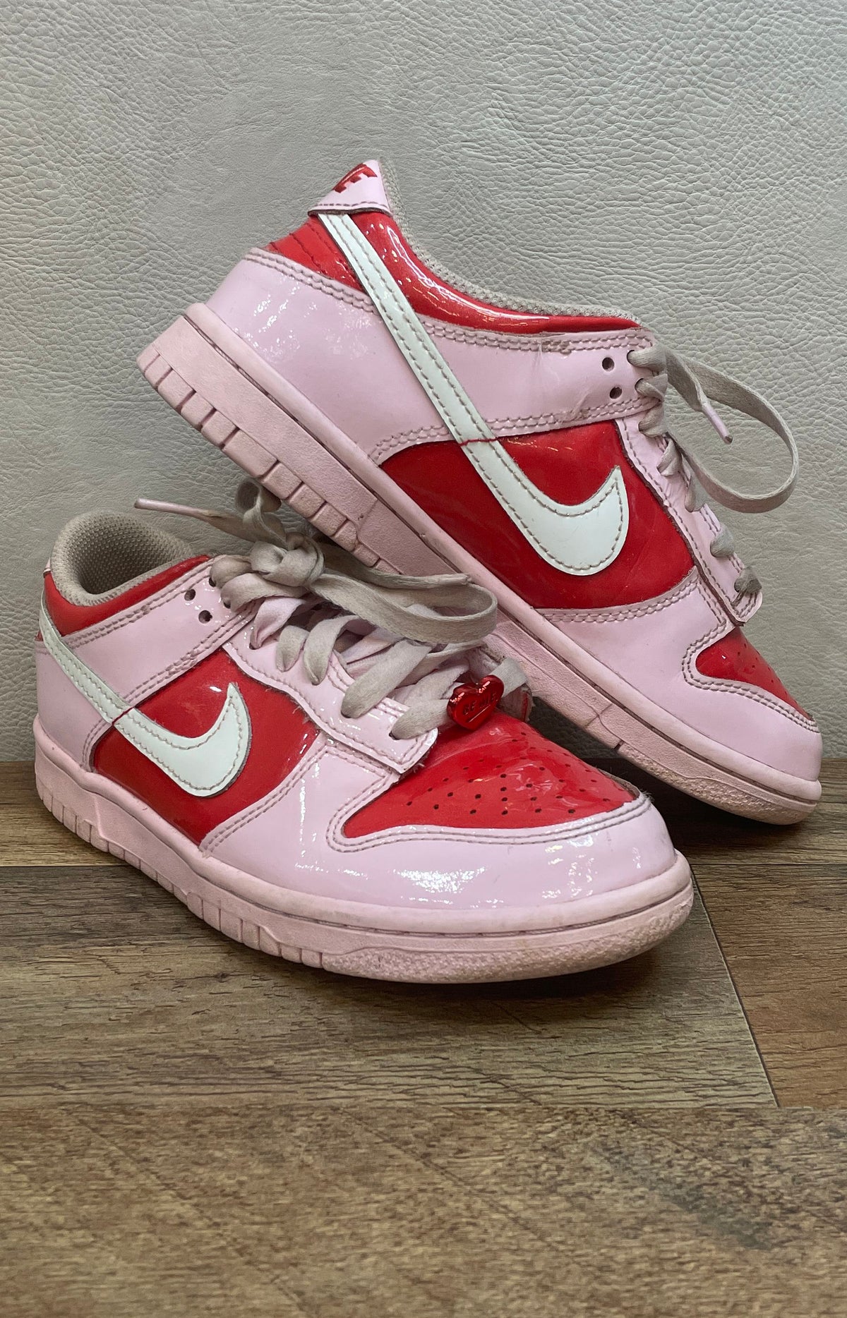 Vintage 2004 Nike Dunk Low Be Mine Pink Red Patent Size 4Y
