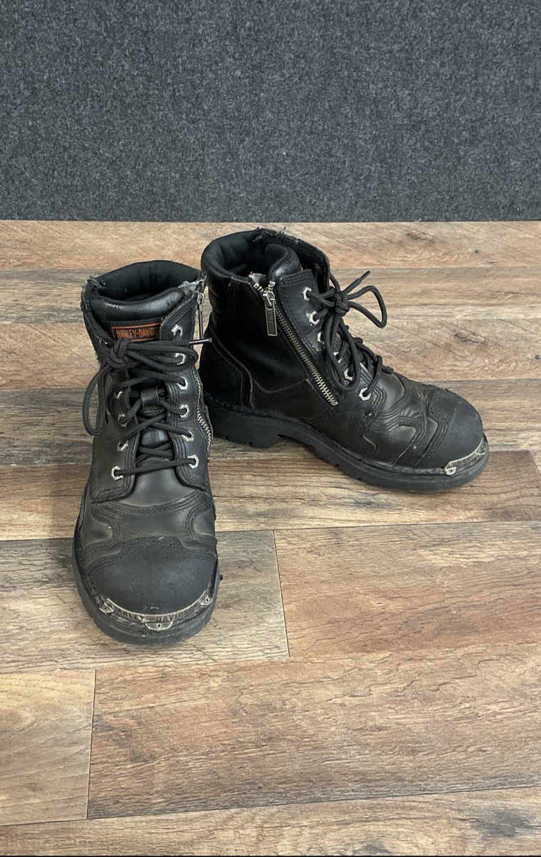 Harley-Davidson D8161 Black Leather Double Zip Biker Riding Boots Size 8