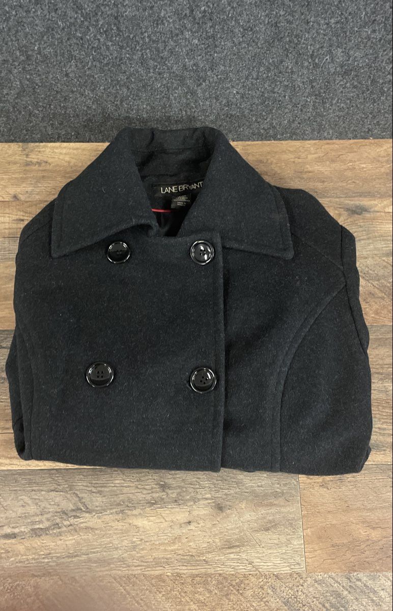 Lane Bryant Women's Charcoal Wool Double Breasted Peacoat Jacket Sz 18/20